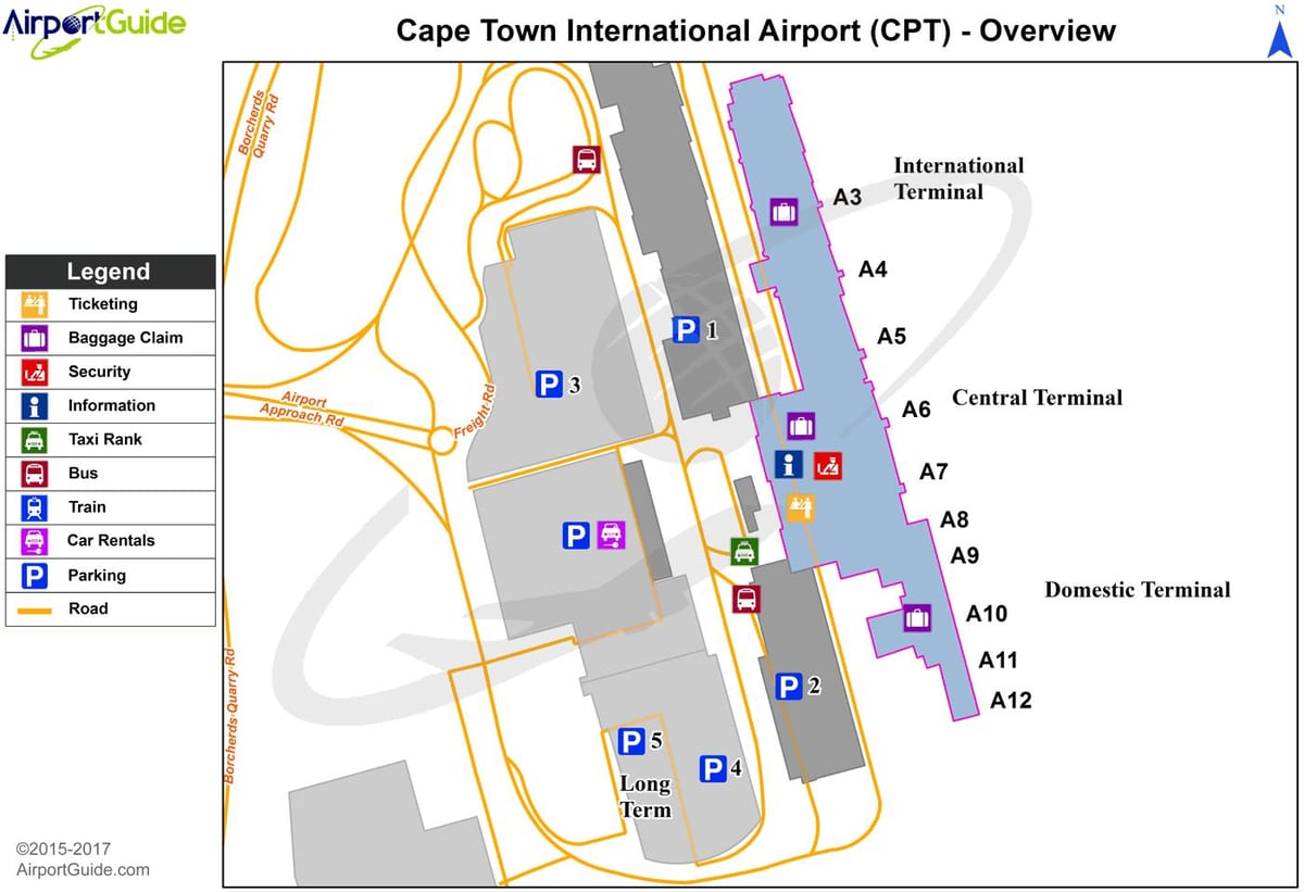 Aeroportul internațional Cape Town arată hartă