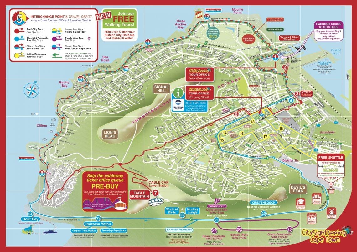 harta Cape Town city sightseeing bus