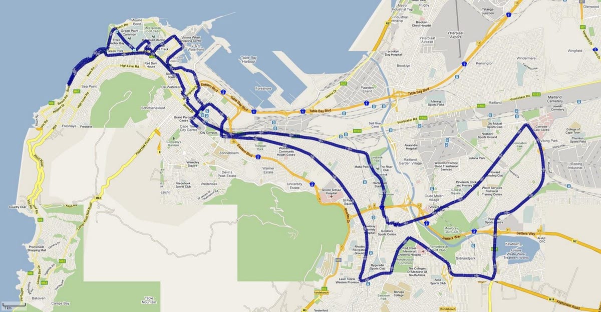 harta Cape Town traseul de maraton