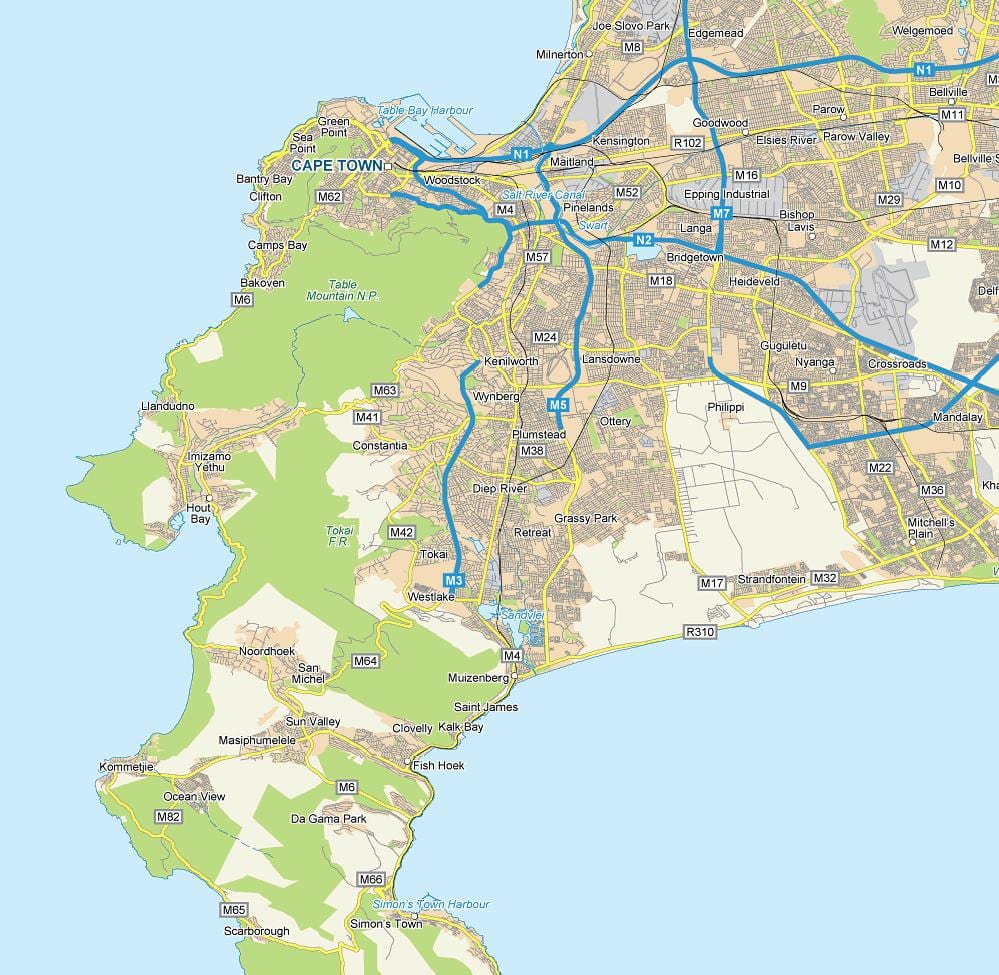 harta diep râul Cape Town