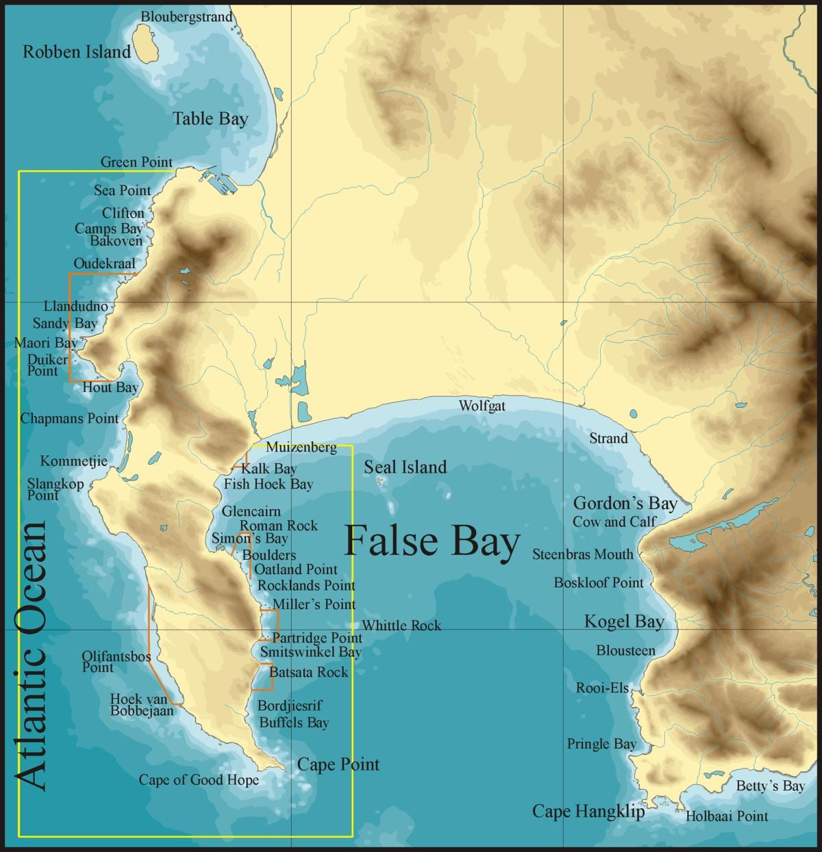 harta false bay, Cape Town