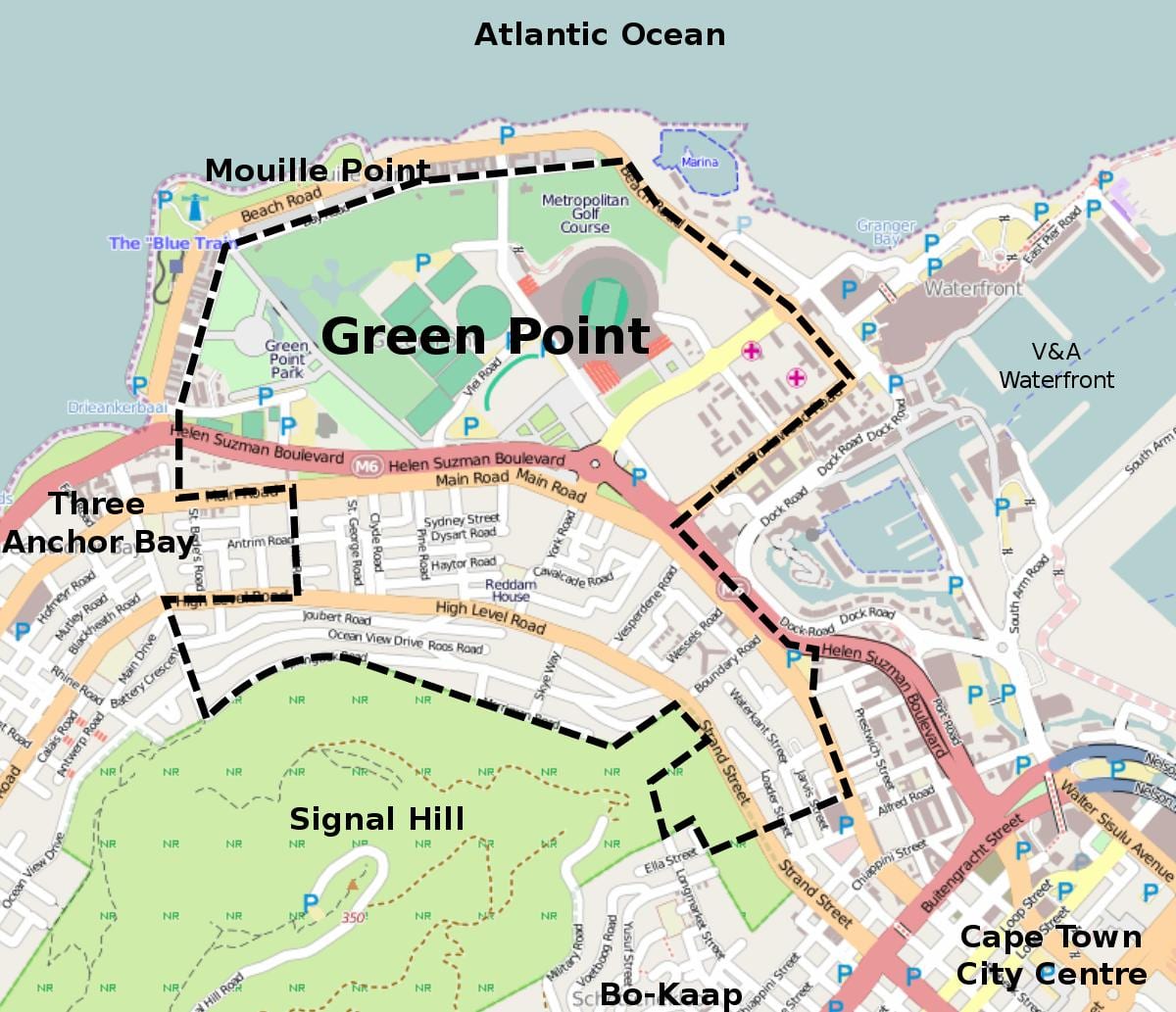 green point din Cape Town arată hartă
