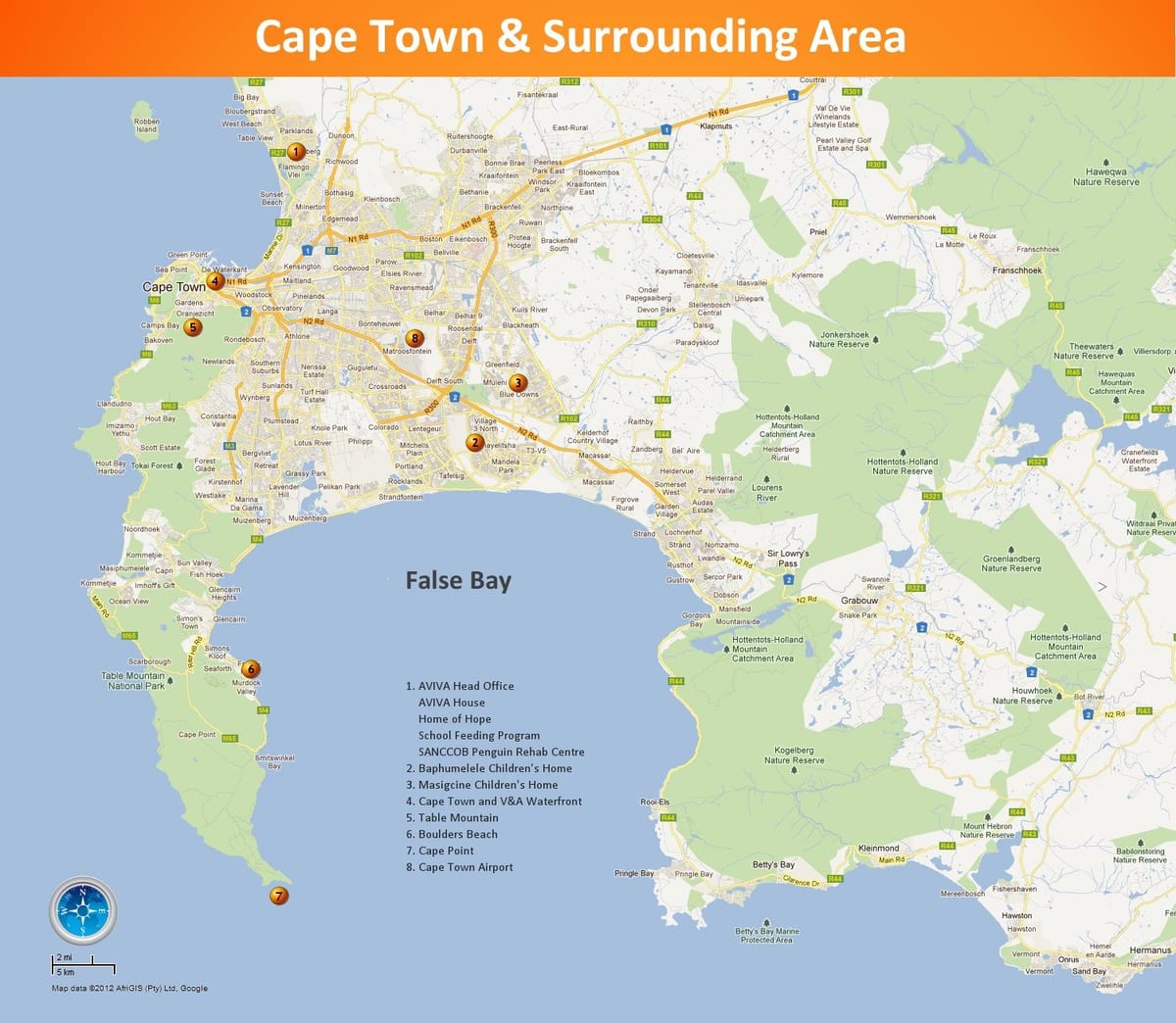 harta Cape Town și zonele înconjurătoare