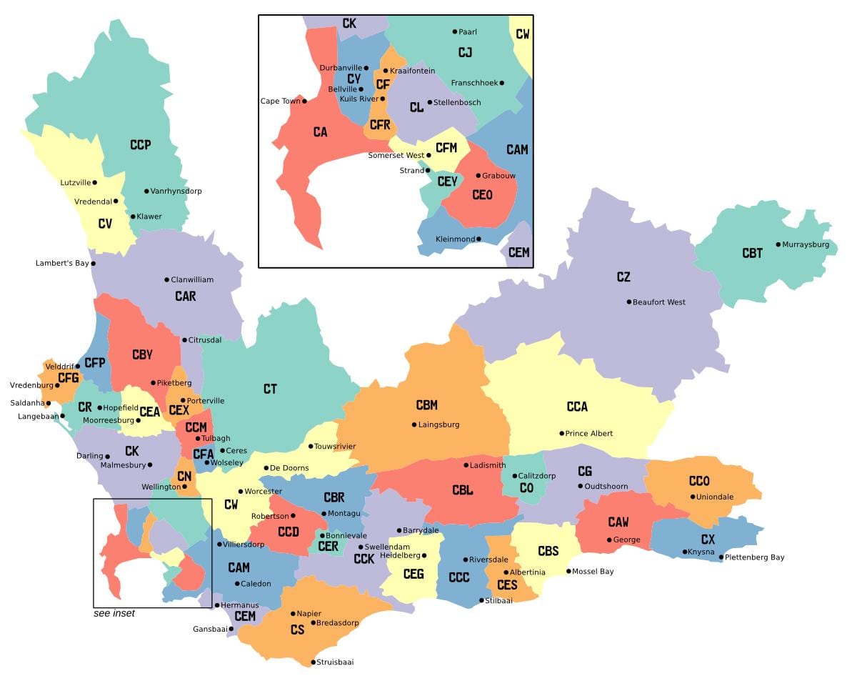 harta western cape suburbii