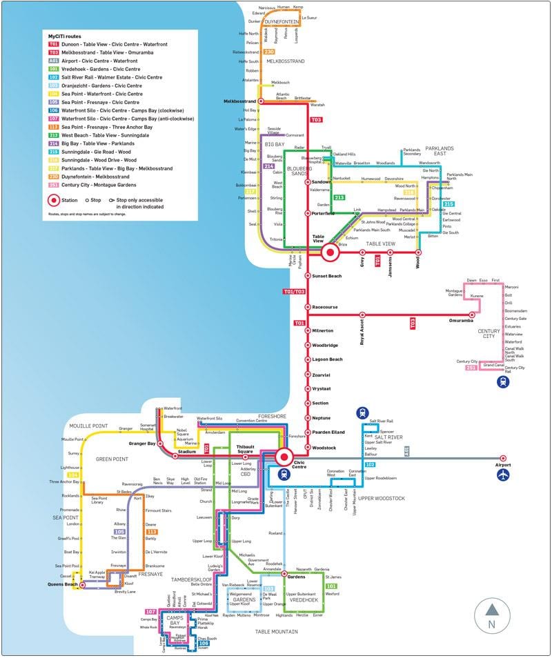 Cape Town myciti harta rutelor de autobuz