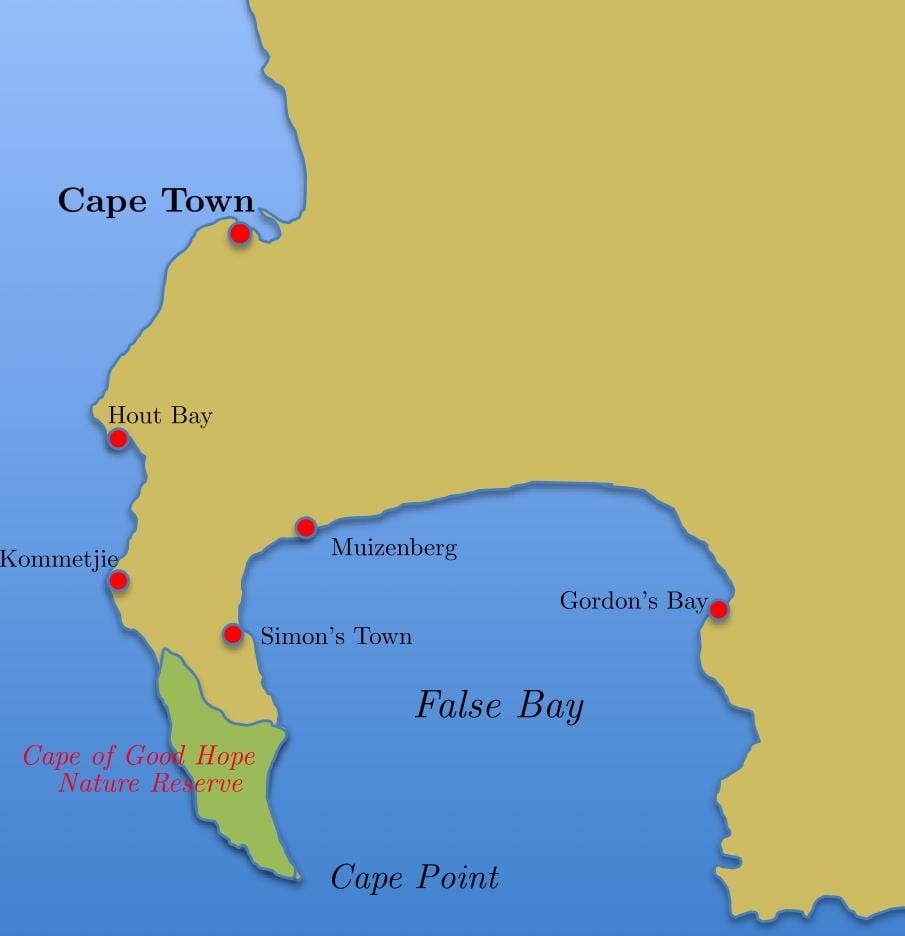 harta simon ' s town Africa de Sud