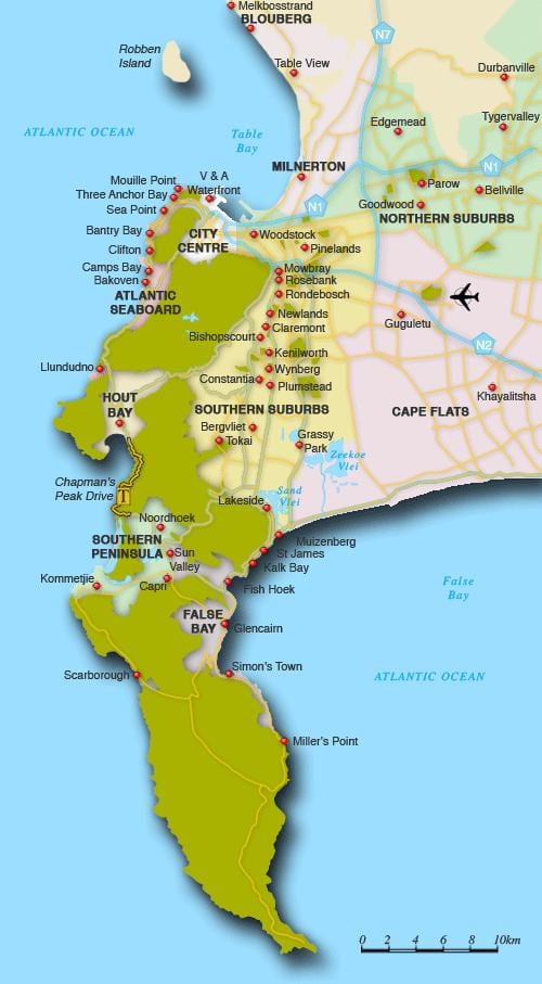 harta suburbiile din nord Cape Town