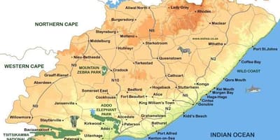 Harta eastern Cape Orașe