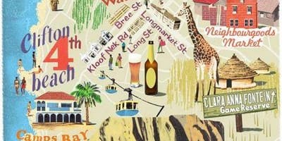 Harta de patru atracții pe o hartă din Cape Town