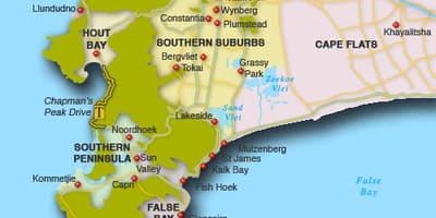 Harta suburbiile din nord Cape Town